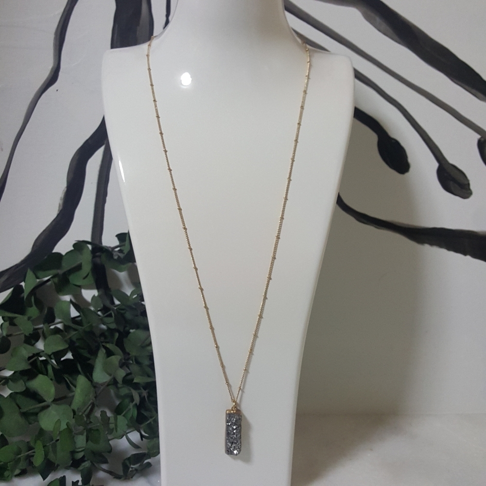 ✔️Gold & Blue Geode Druzy Long Necklace - Picture 7 of 11